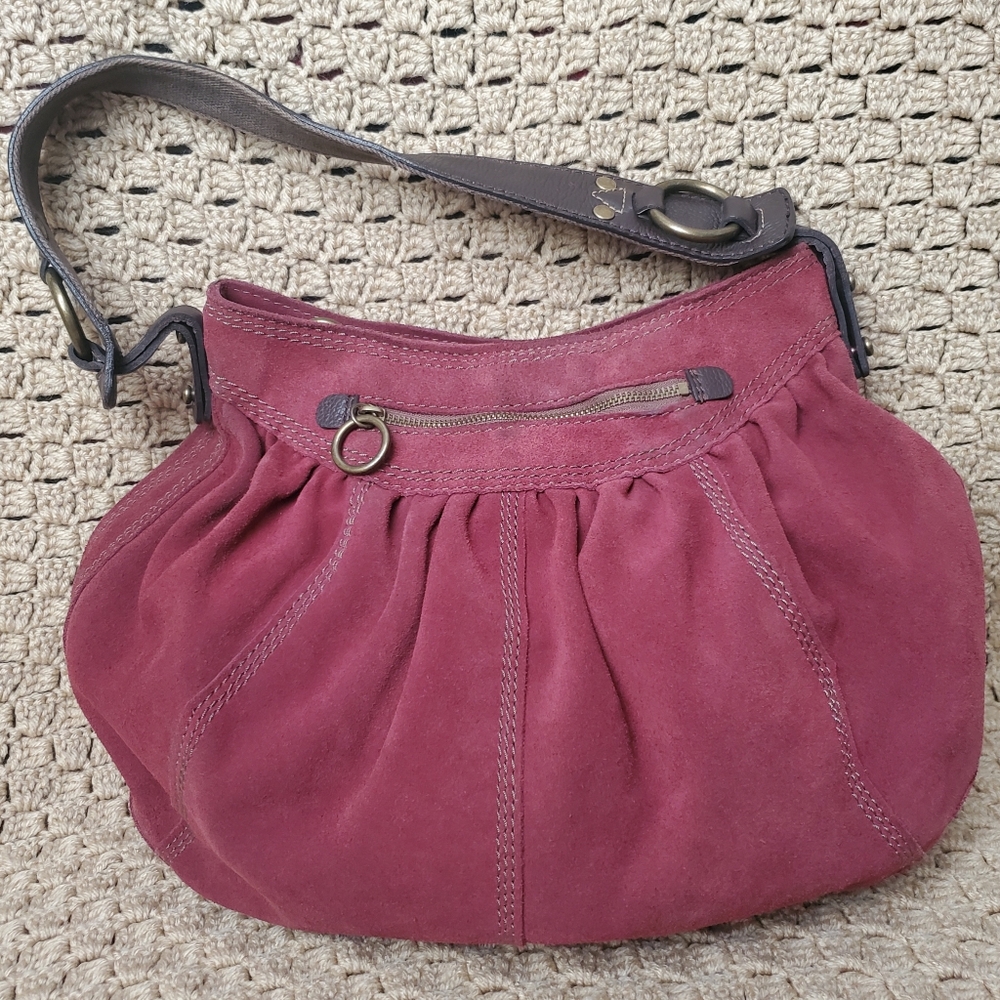 Lucky Brand Suede Hobo Bag Burgundy
